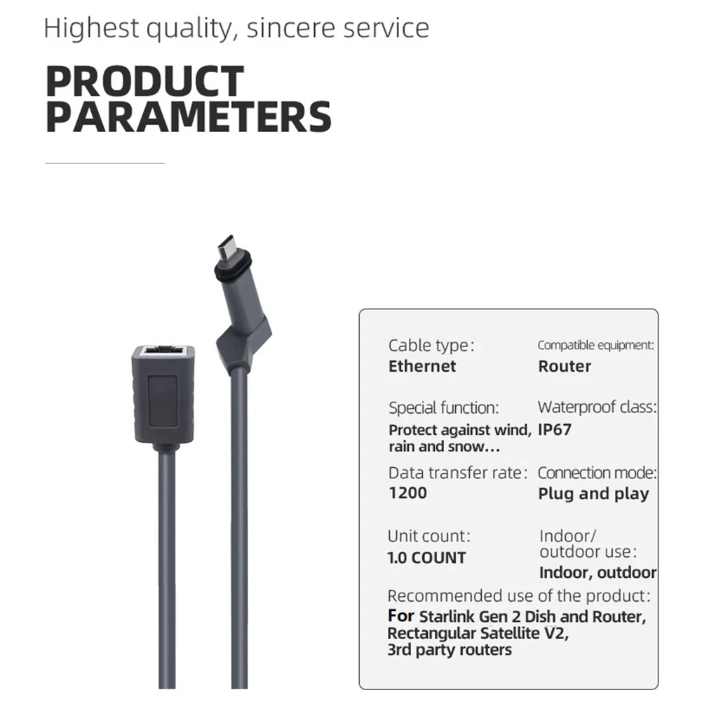 

Outdoor Ready IP67 Waterproof Ethernet Adapter for Starlink For Gen 2 Reliable Performance in a Compact Design