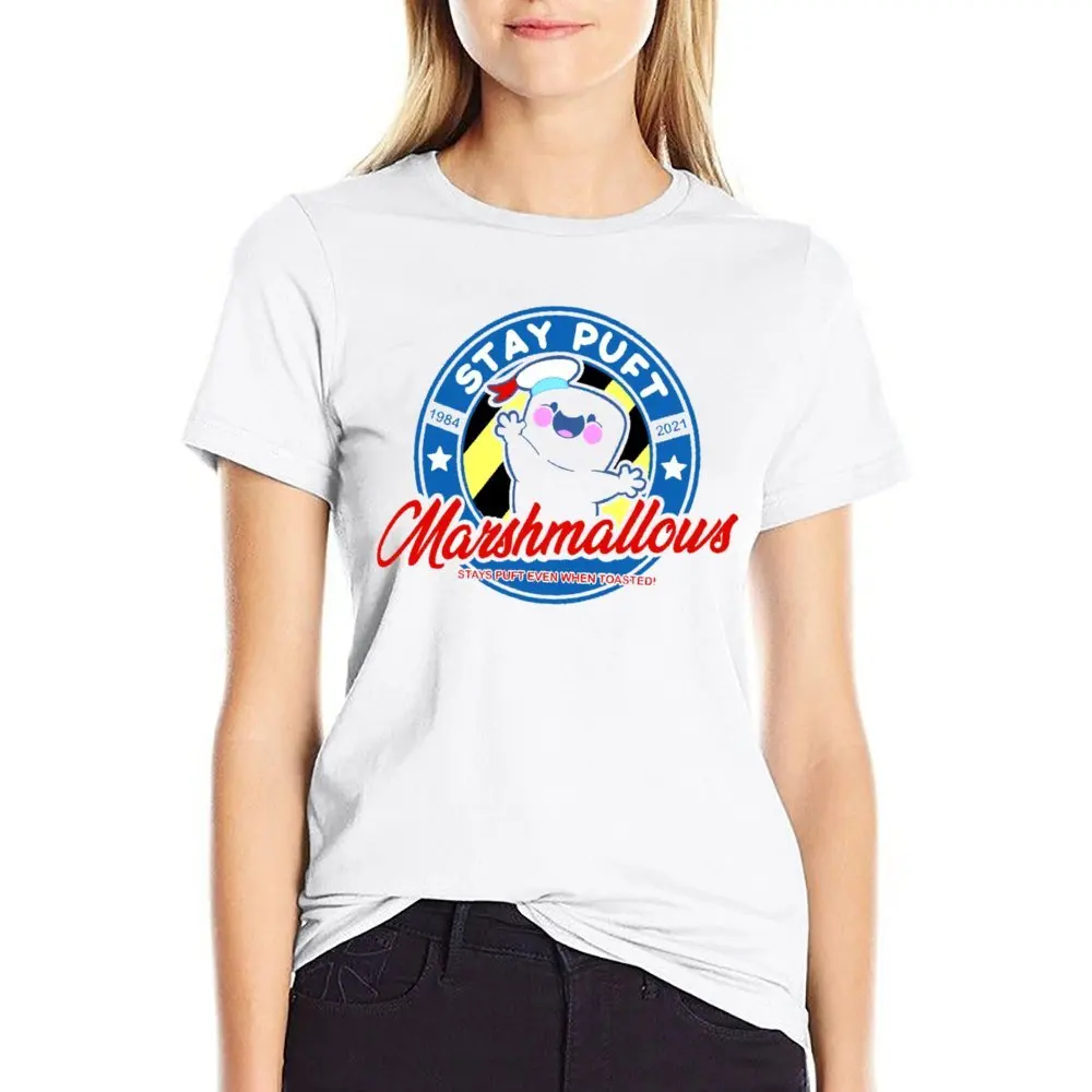 Round Neck Marshmallows Happy Camper Marshmallows 11 T-shirt  Movement Tshirt Casual Graphic Humor Graphic Leisure