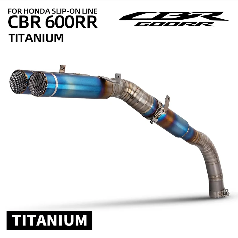 Tubo de Escape Modificado de Aleación de Titanio Completa, Color Azul Quemado, Doble Salida, Conexión Directa al Tubo Frontal Original, para Honda CBR600RR F5