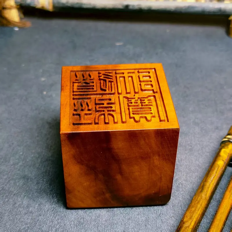 Natural Thunder Jujube Wood Carved Seal Taoist Sanbao Stamp Traditional Chinese Hand Carved Wooden Signet Desktop Decor