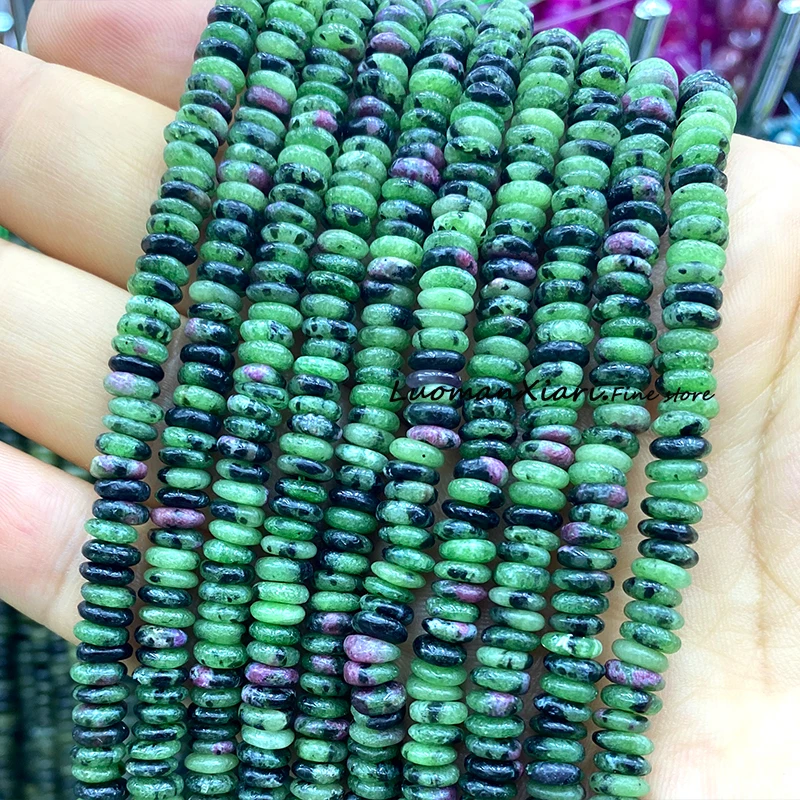 2x6MM Flat Abacus Natural Stone Ruby Zoisite Epidote Loose Rondelle Spacer Beads for Jewelry Making Diy Bracelet Accessories