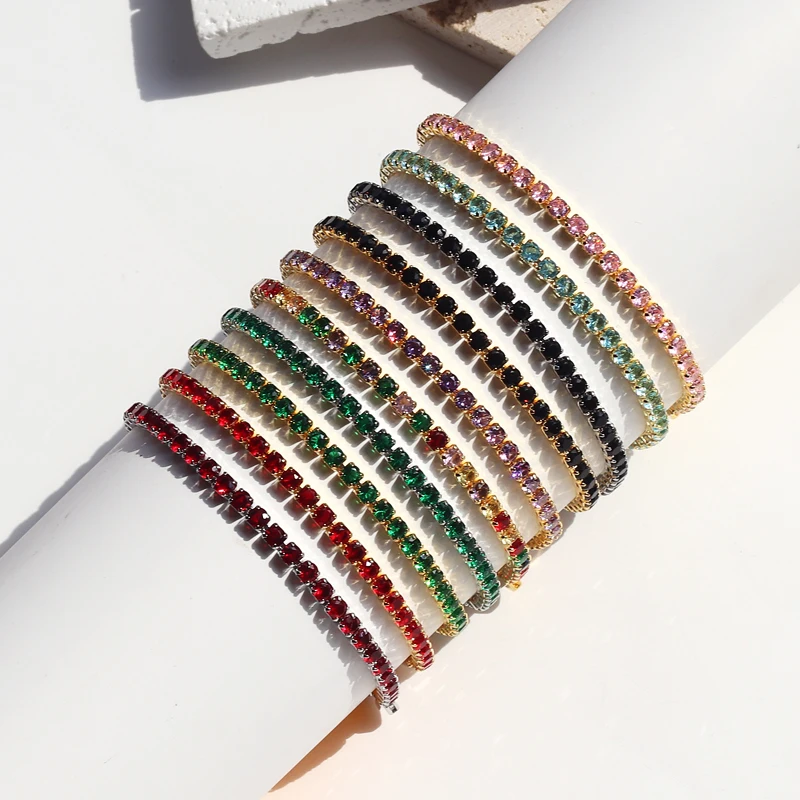 Kolorowe kryształowe bransoletka tenisowa dla kobiet wodoodporne wielokolorowe 3MM CZ ślub Birthstone łańcuszek na rękę sprzedaż hurtowa — zdjęcie 5