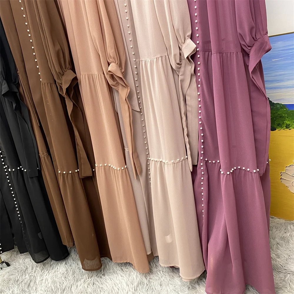 Abaya Dubai Muslim women\'s fashion Cardigan dress Arab net color studded Moo chiffon elegant temperament cardigan robe