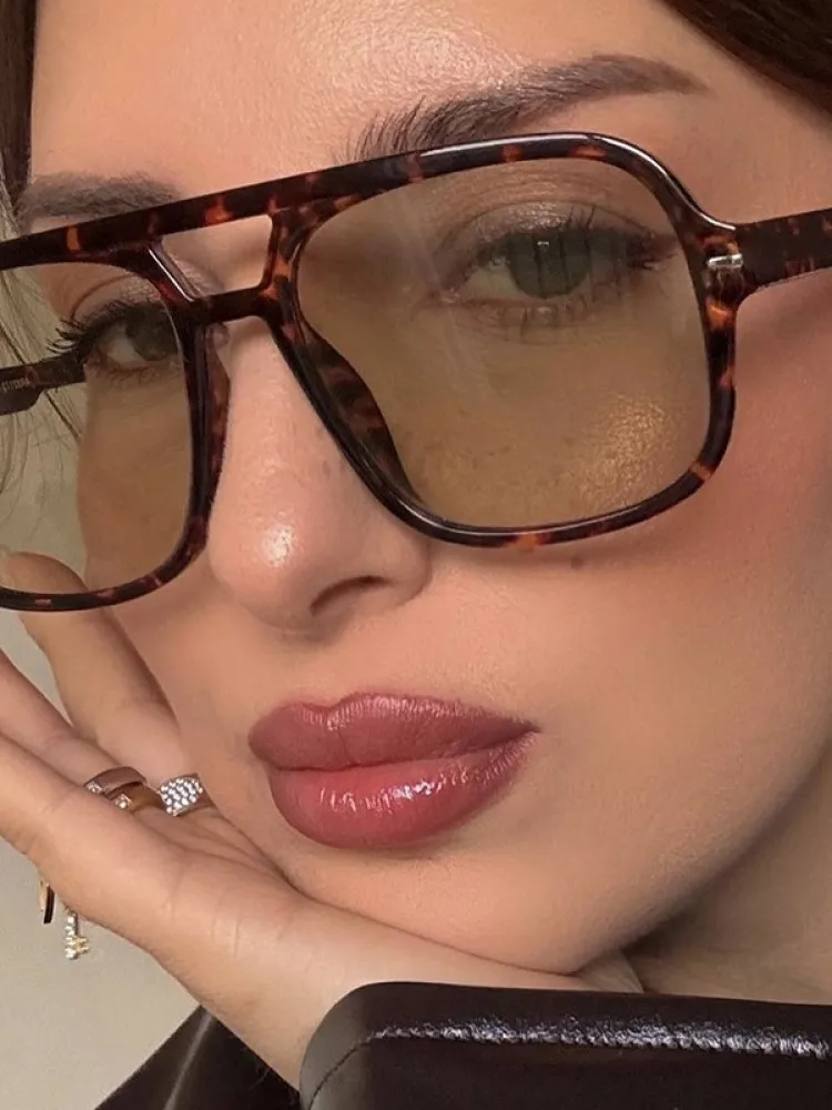 موضة مزدوجة شعاع برشام مربع النظارات الشمسية النساء الفاخرة العلامة التجارية مصمم ريترو مستطيل الشمس الزجاج خمر نظارات الظل الإناث #3