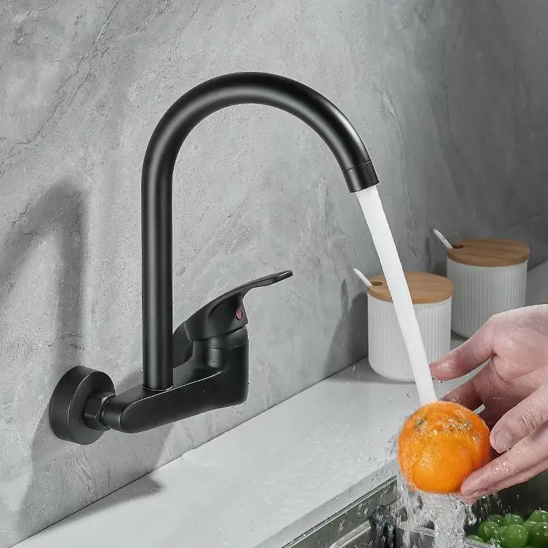 Dish sink faucet wall mounted double hole household sink wall outlet hot and cold water universal faucet