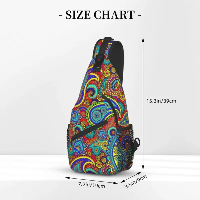 Cool Colorful Retro Paisley Pattern Crossbody Sling Backpack Men Boho Bohemian Floral Art Shoulder Chest Bags for Camping Biking