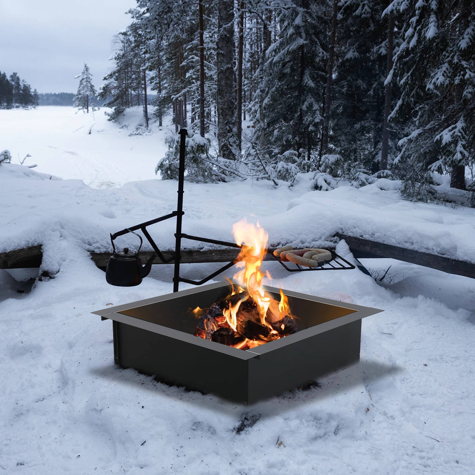 

36 inch fire ring iron square black