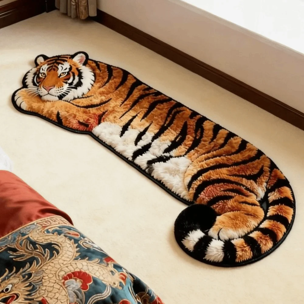 Creativity 2D Flat Tiger Bedroom Carpet Water-absorbing Non-slip Doormat Lifelike Abrasion-resistant Bedside Rug Home Decor