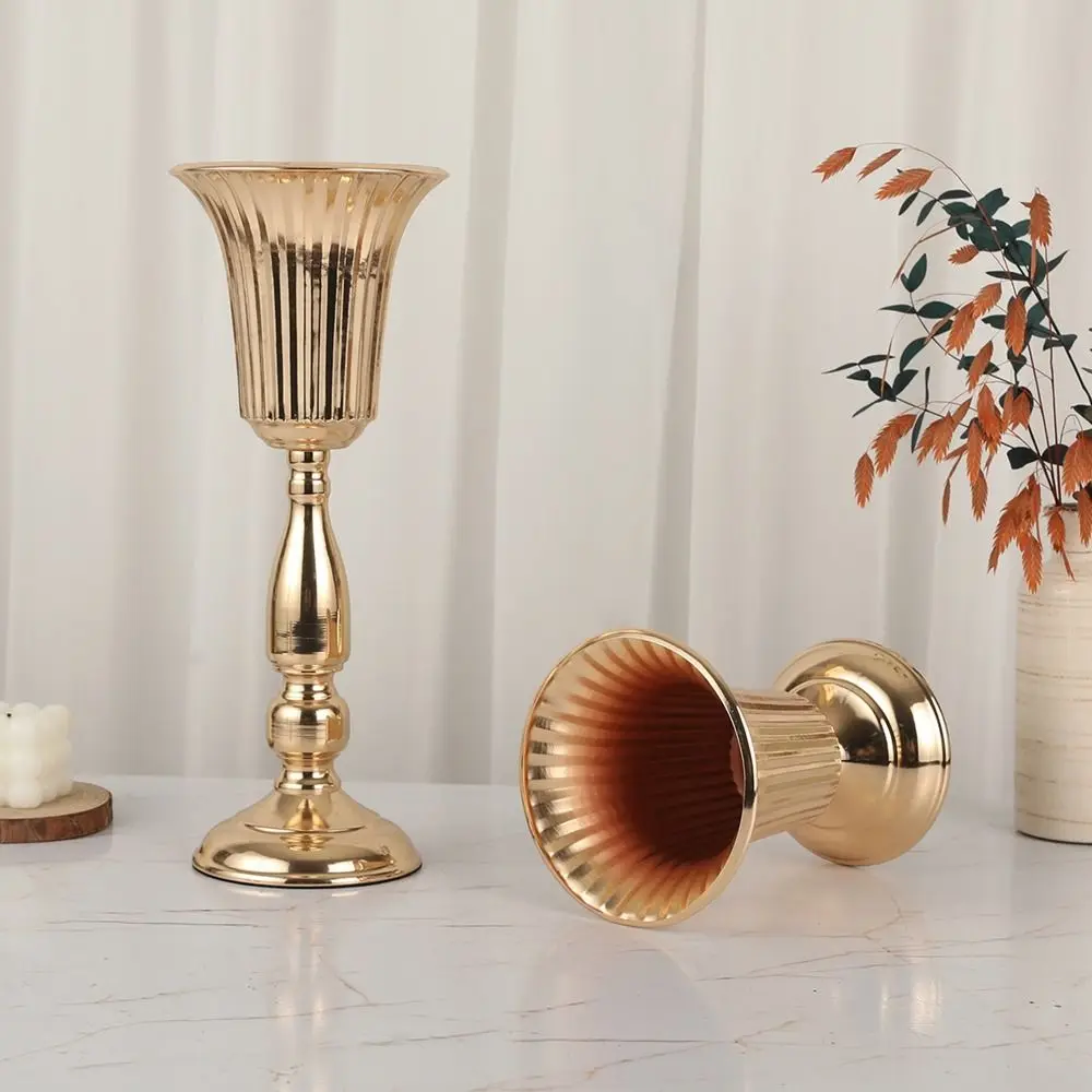 Creative European Style Metal Trumpet Vases Golden Decorative Wedding Flower Vase Anti-fall Dried Flower Pot Restaurant