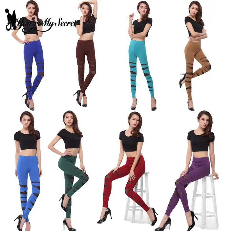 [You\'re My Secret]-pantalones pitillo para mujer, Leggings sexys, pantalones de vendaje rasgados, con recortes de encaje negro, ropa de calle de