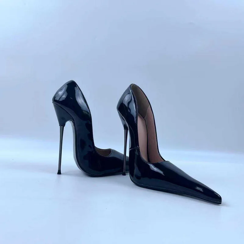 FHC New 18/14cm Women Pumps,High Heels Spring Shoes,Long Pointed Toe,Chain and Lock,Slip On,Black,Customized Colors,Dropship