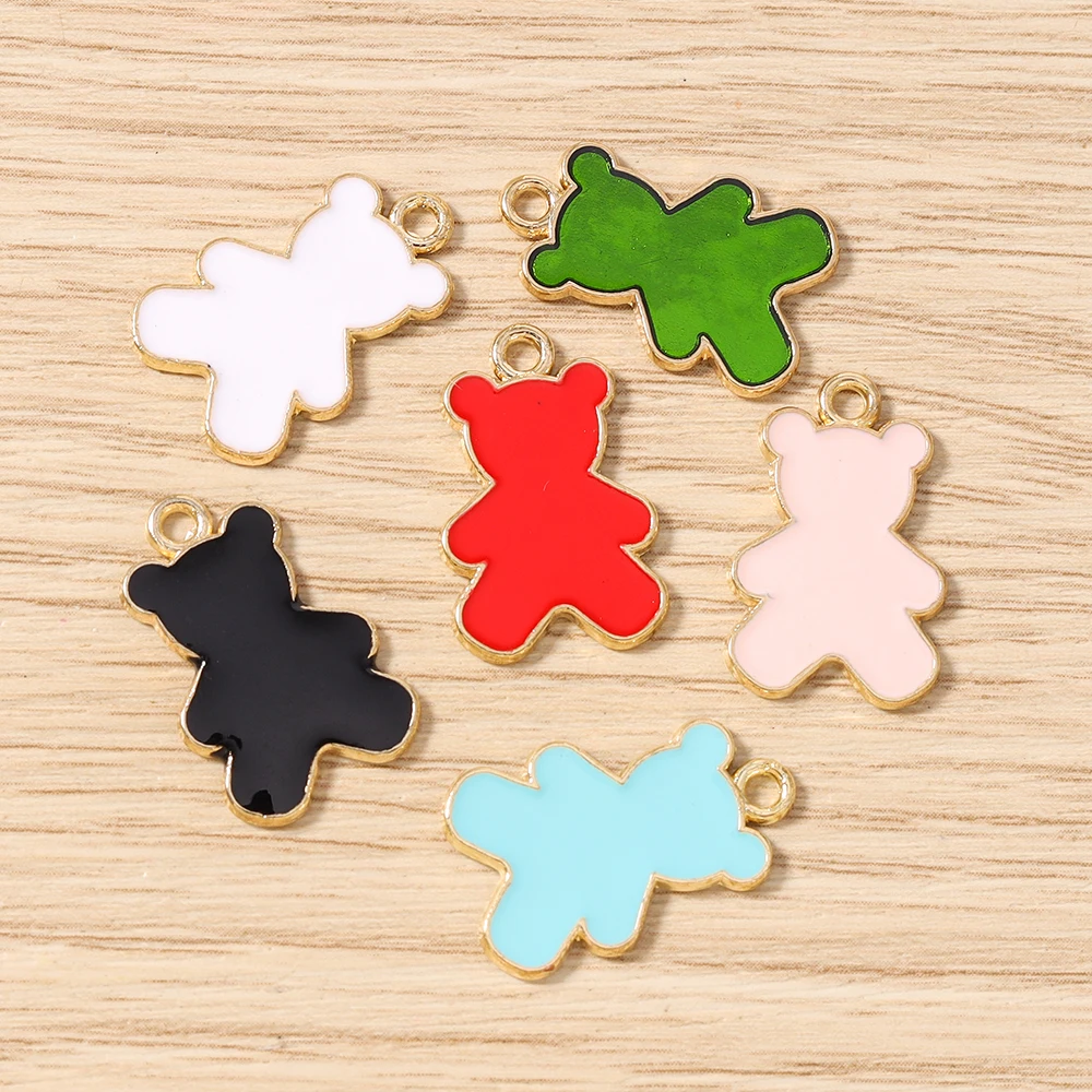 Tusember, 10 Uds., 13x21mm, bonitos dijes de osos coloridos Kawaii, colgantes para pendientes, pulsera, collar, accesorios de joyería hechos a mano