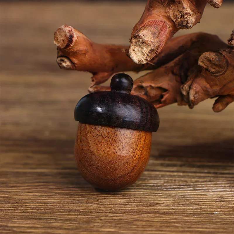 Mini Solid Wood Pill Case Portable Tablets Storage Sealed Can Acorn Shape Sandalwood Medicine Box Container Key Chain Phial 1pcs