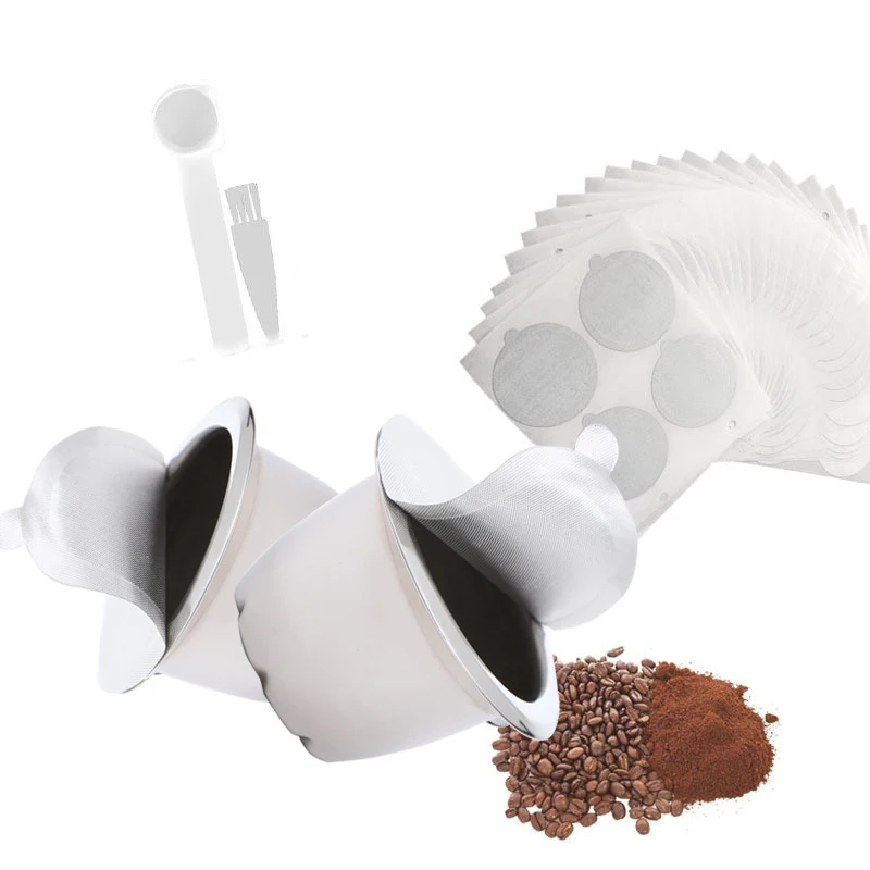 네스프레소 커피 머신 호환 커피 캡슐 쉘, 스테인레스 스틸 충전 재사용 가능한 커피 컵 1/2cup25 정제 