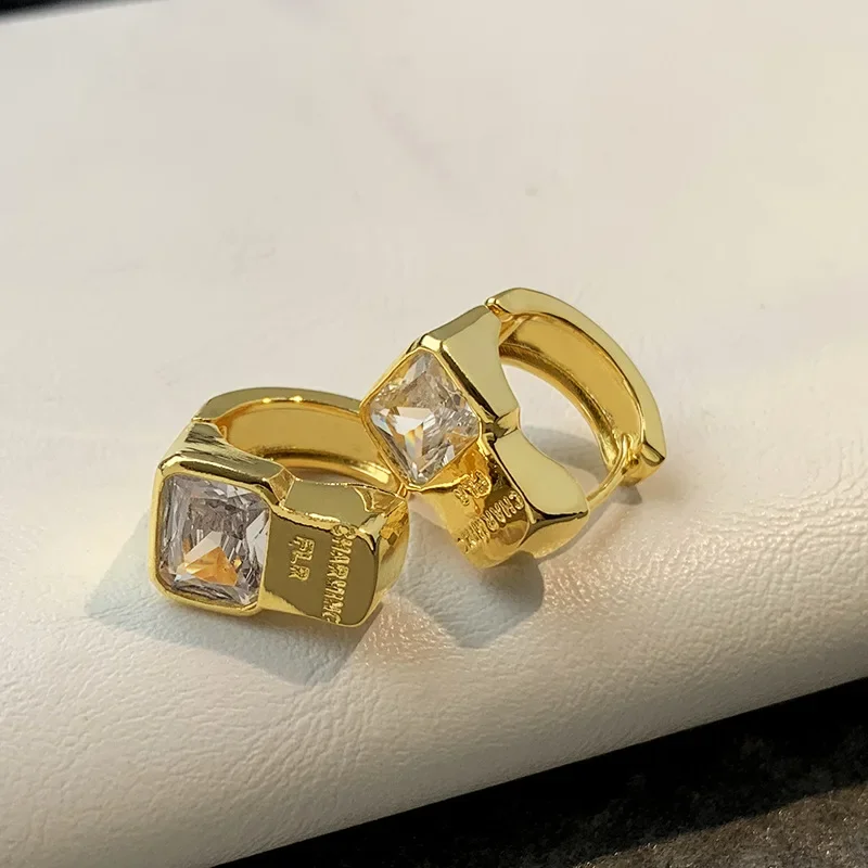 Wholesale French Premium Zircon Square Gold Color Earrings Gift Anniversary Party Jewelry Fashion Accessories