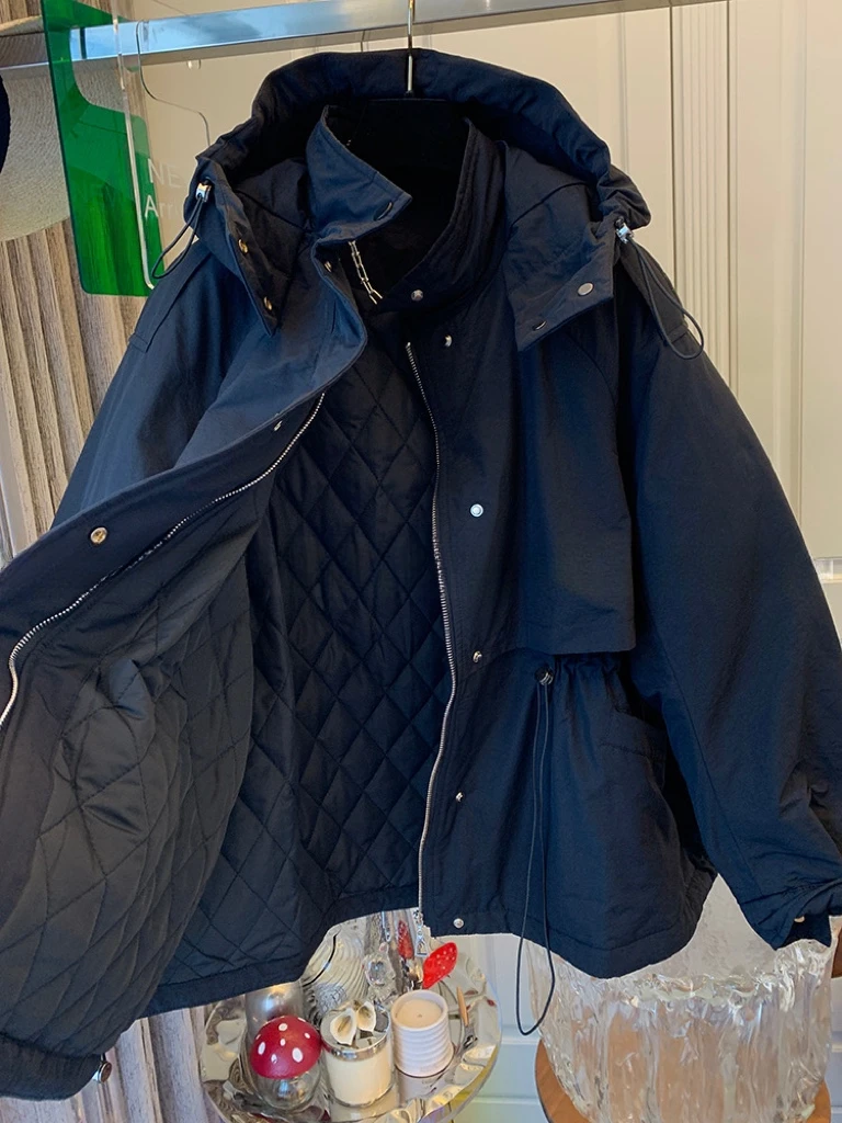 

Однотонная хлопковая куртка с капюшоном для спорта и отдыха, женская зимняя куртка 2025 года, новая толстая хлопковая куртка, свободный топ