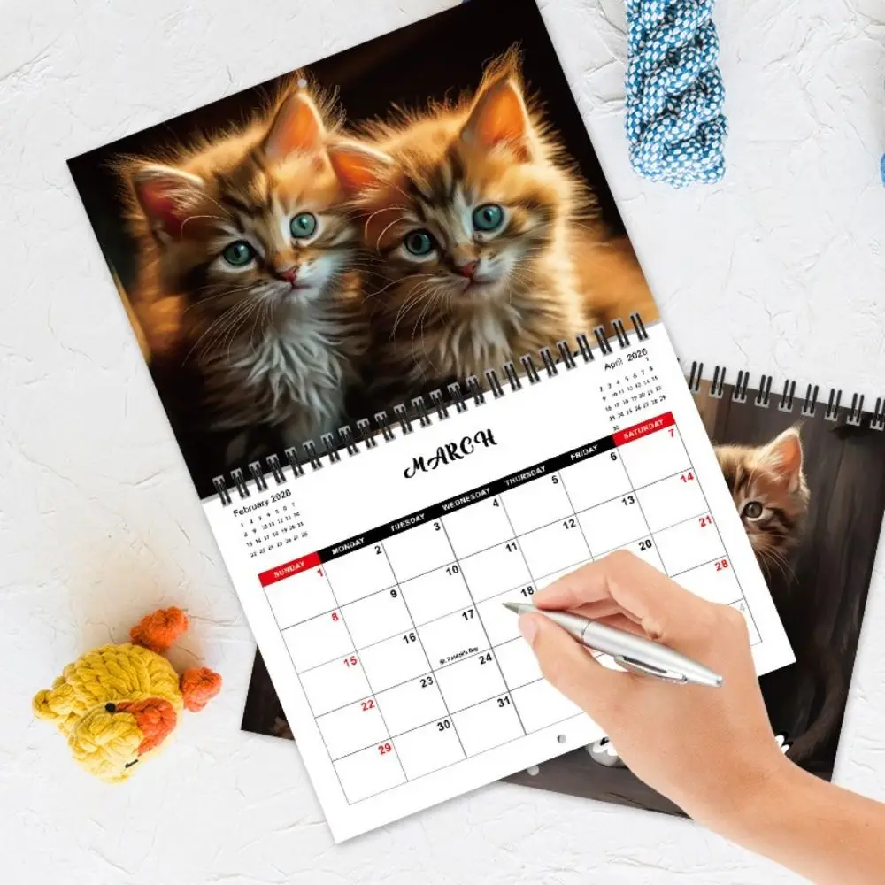 

Two Cats Design 2026 Calendar Hanging Loop Durable Construction Kitten Wall Calendar Full-Year Planning Cat Calendar
