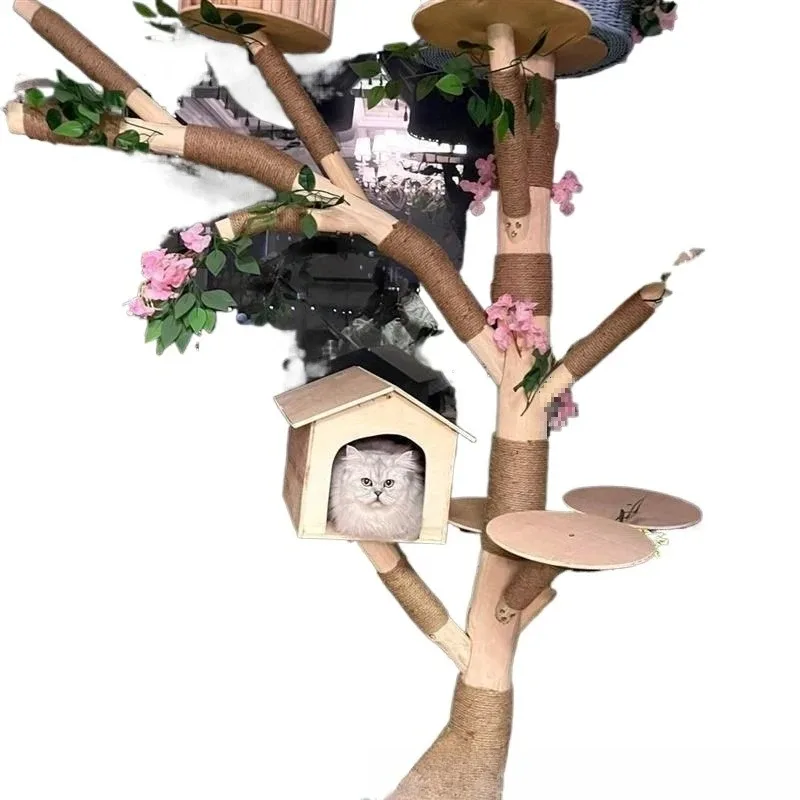 High-rise cat climbing frame, integrated cat climbing frame, no wear-resistant universal nest, solid wood  scratching