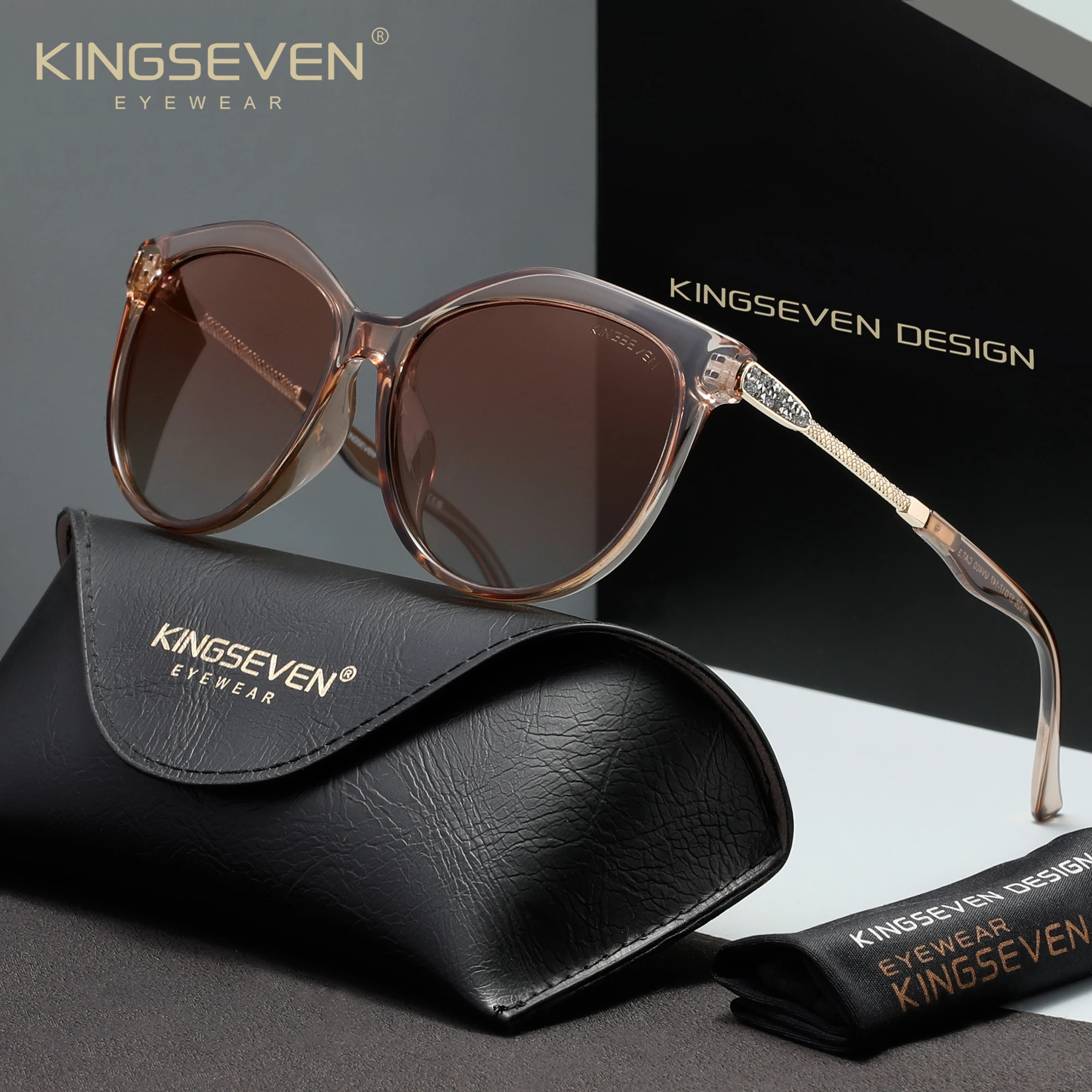 KINGSEVEN Occhiali da Sole Casual da Donna, Polarizzati UV400, Protezione per la Guida, Montatura Larga Rotonda Stile Cat Eye, Occhiali di Lusso alla Moda