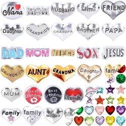 20Pcs Initial Letter Family Nana Momo Mom Mum Dad Grandma Grandkid Floating Charms Fit Memory Locket Keychain Jewelry