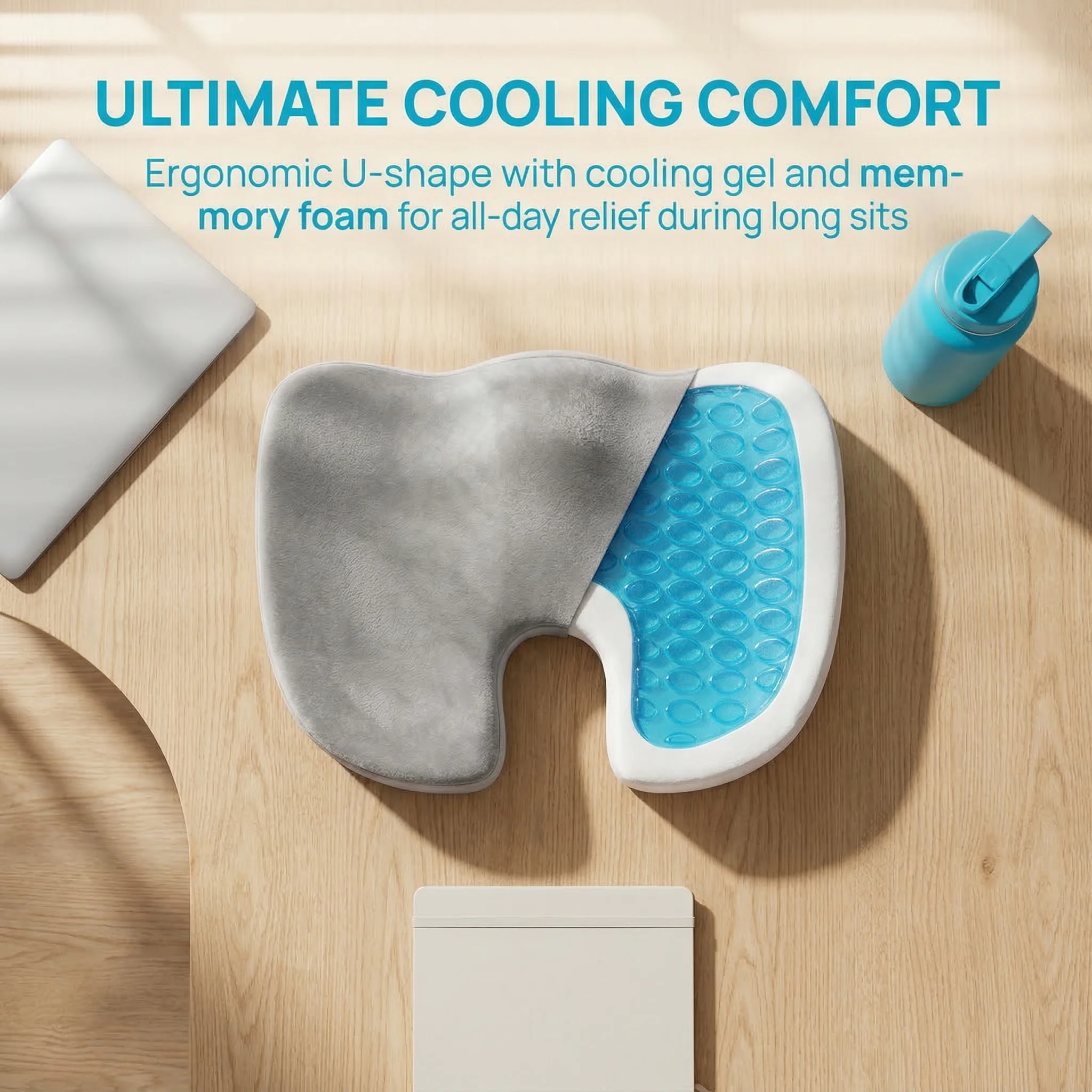 Enhanced Gel Memory Foam Seat Cushion Non-Slip Orthopedic Coccyx Protect Pad for Office Chair Car Seat Tailbone Relief