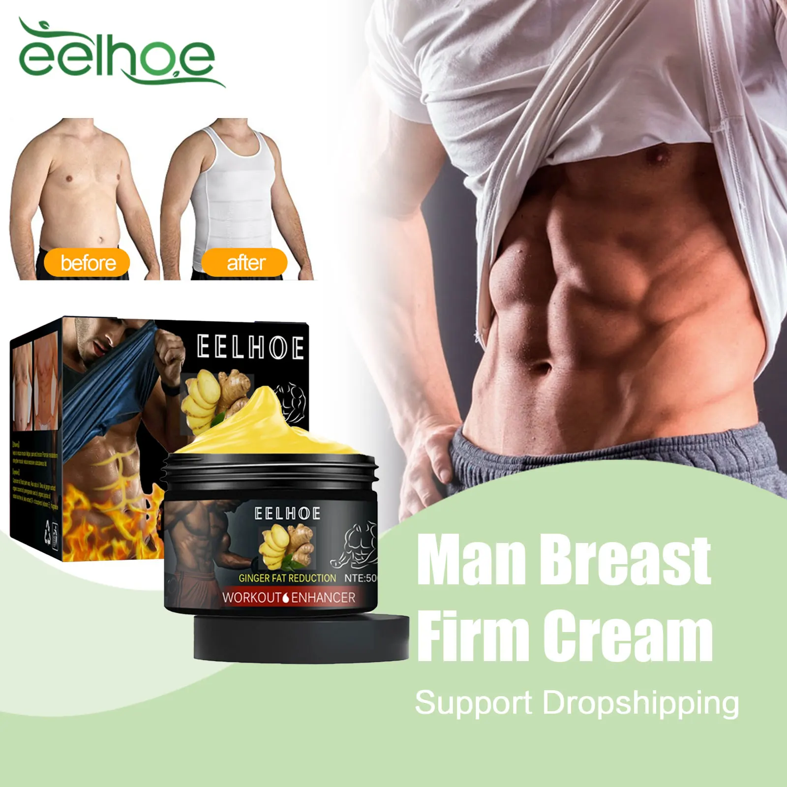 

EELHOE Man Breast Firm Cream Break Down Tummy Fat Strengthen Abdominal Muscle Tighten Chest Cellulite Body Shaping Fitness Cream