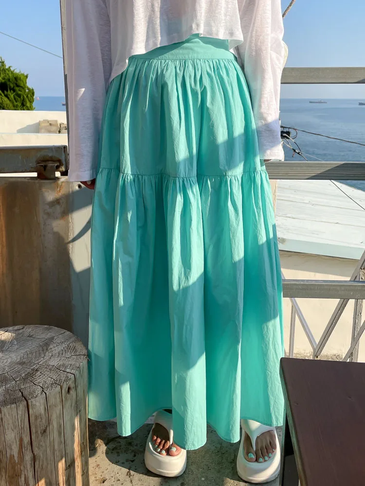 

Summer Sweet Cotton Office Ladies Skirts Fashion Pure Color High Waist Casual Female Streetwear Loose Chic Women's A-Line Skirts