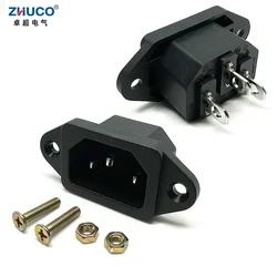 1PC LZ-14-1 10A 250V 3 Pins Chassis Panel Mounted IEC320 C14 Inlet Plug Connector AC Electrical Power Socket With 2 Sets Screws