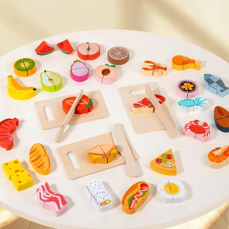 1 セットシミュレーション切断フルーツ食品ゲームプレイキッチンアクセサリーモンテッソーリ教育玩具子供のための木製ふりおもちゃ