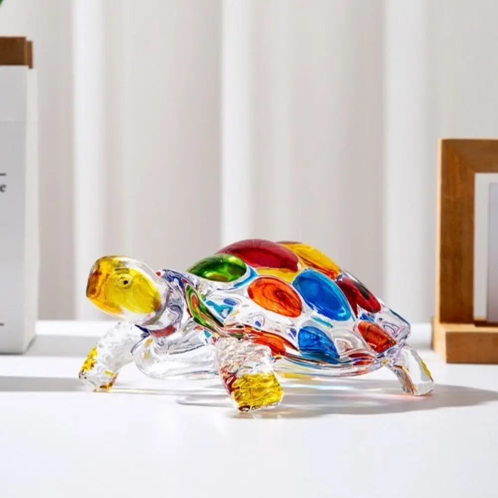 

Crystal Glass Turtle Ornament Painted Lucky Gift Turtle Figurine Decoration Fengshui Miniatures Clear Tortoise Statue Craft