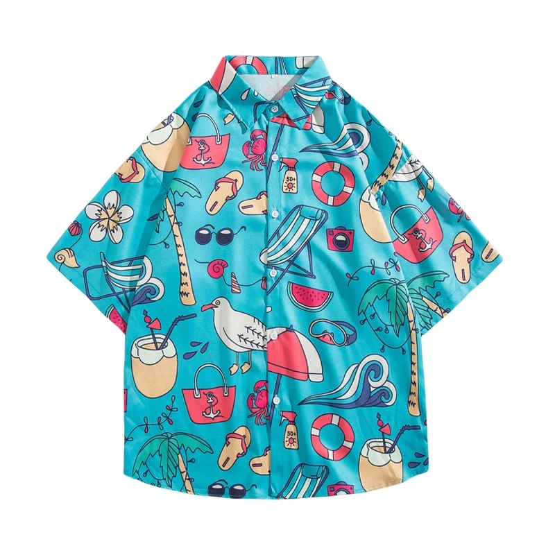 Summer Men's Beach Vacation Short Sleeve Floral Shirt Retro Hawaiian Beach Travel Casual Loose Handsome Printed Shirt Coat