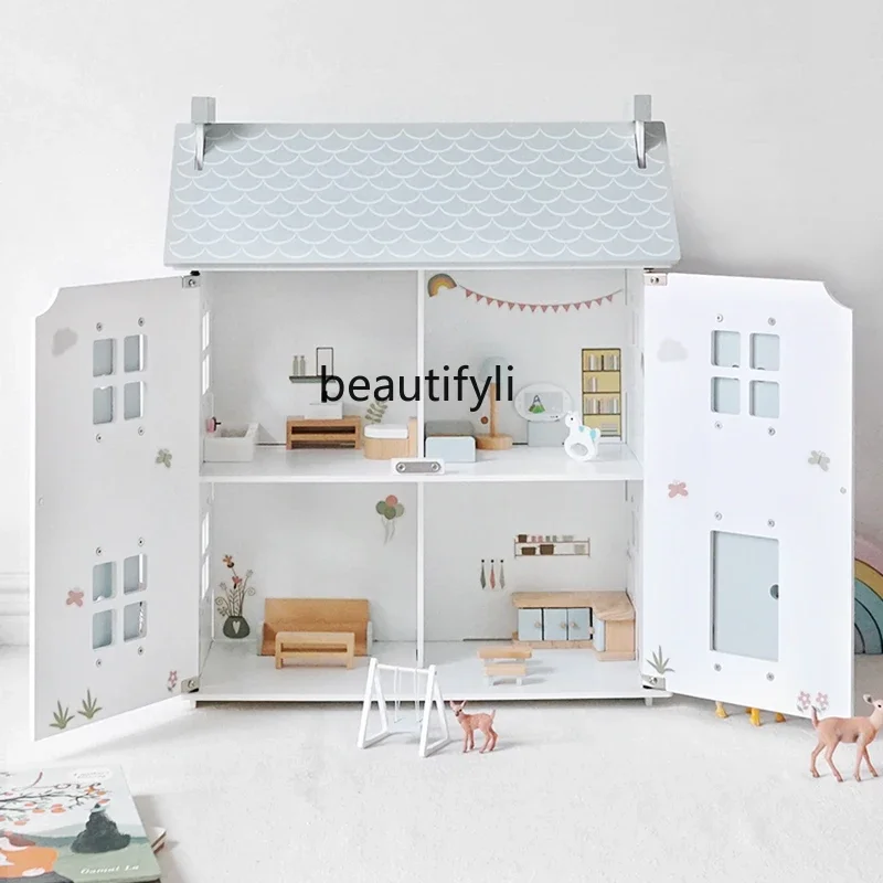 Villa House Sub Toys Children Princess Doll Home Room Furniture Wooden