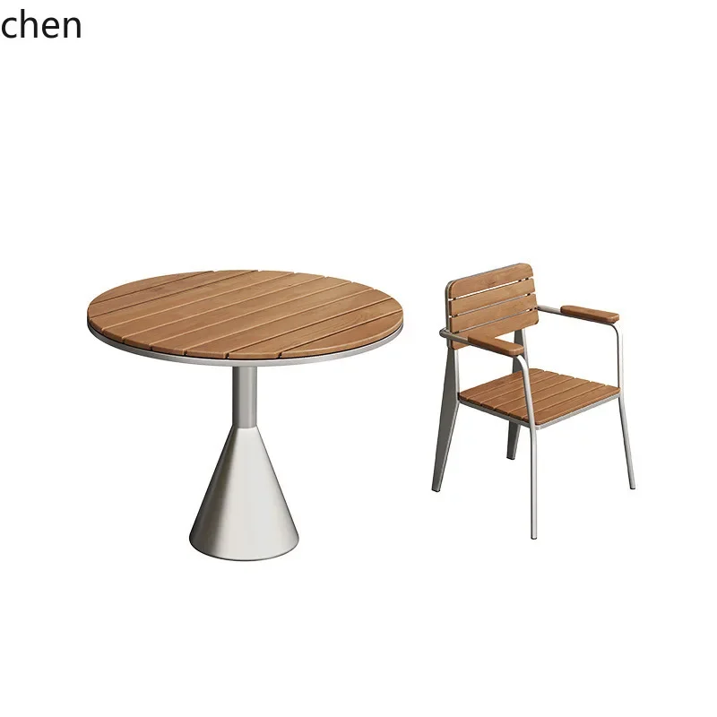 DSA  Outdoor Sunscreen Cafe Small Round Table Music Bar Courtyard Balcony Plastic Wood Table and Chair Set