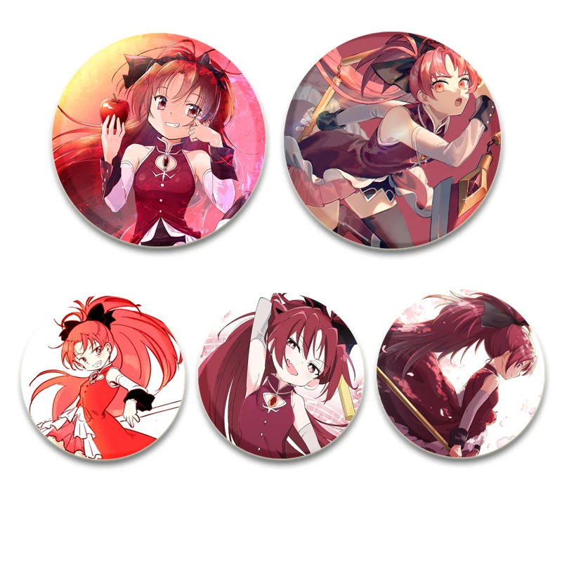 Puella Magi Madoka Magica HD Print Brooch Anime Badge Cartoon Figure Kyoko Sakura Round Display Brooches DIY Pins Jewelrys 58mm