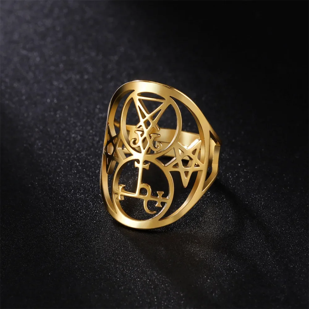 Dark Gothic style mysterious Satan symbol pentagram adjustable open ring hip-hop street personality accessory for women