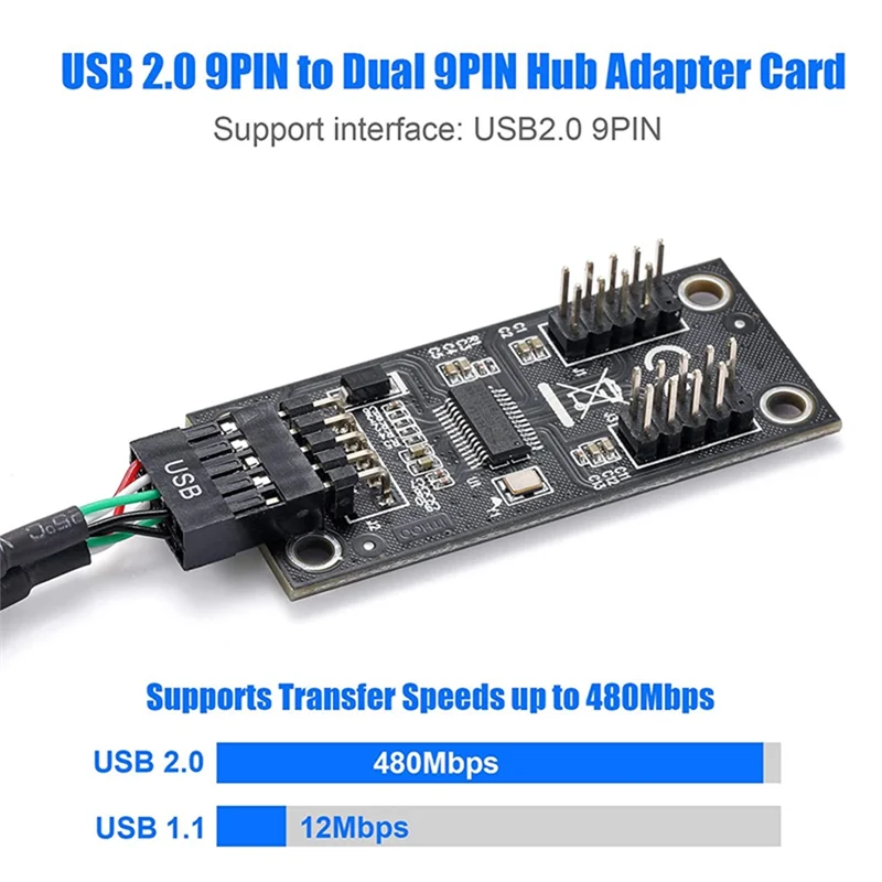 AED6-USB Hub USB Splitter USB2.0 9Pin Ke Dual 9Pin Hub Adaptor Riser Motherboard USB 9Pin Konektor 1 Sampai 2 Kabel Ekstensi Hitam