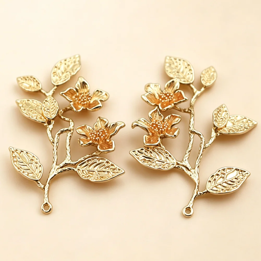 3pair Brass Casted Retro Tree Leaf Branch Flower Pendant Charms High Quality Gold Silver Color DIY Stuffs Jewelry Supplies
