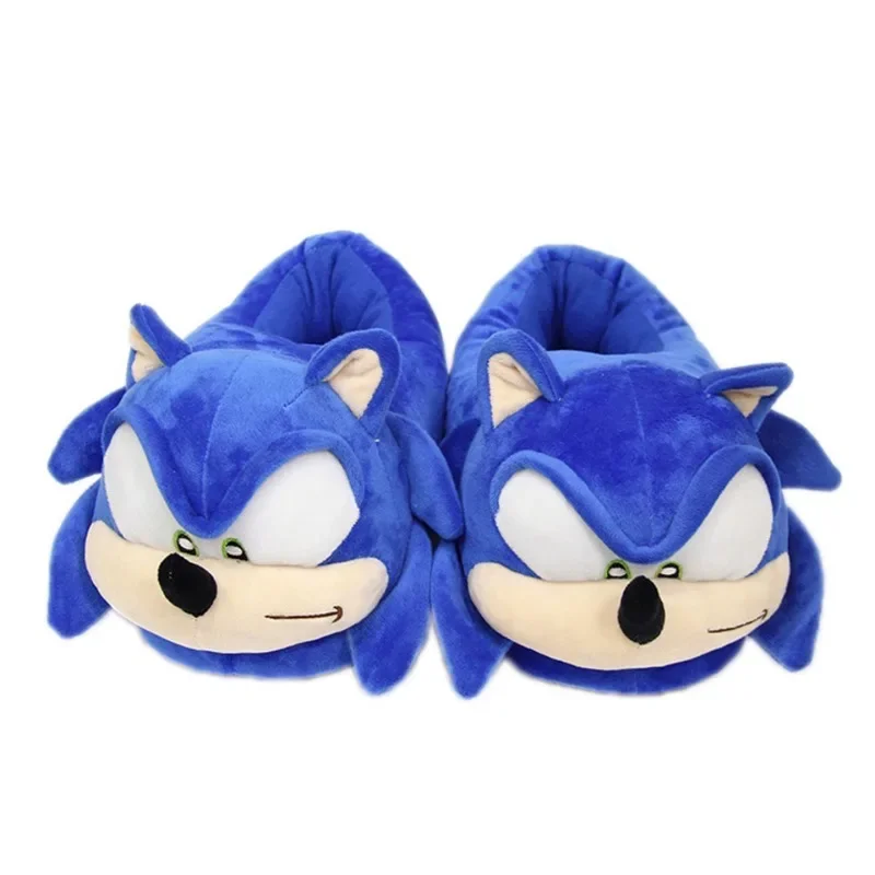 Anime Sonic zimowe buty na wysokim obcasie kapcie bawełniane mężczyźni i dziewczęta Cartoon bawełniane niebieskie płaskie buty jednolity rozmiar