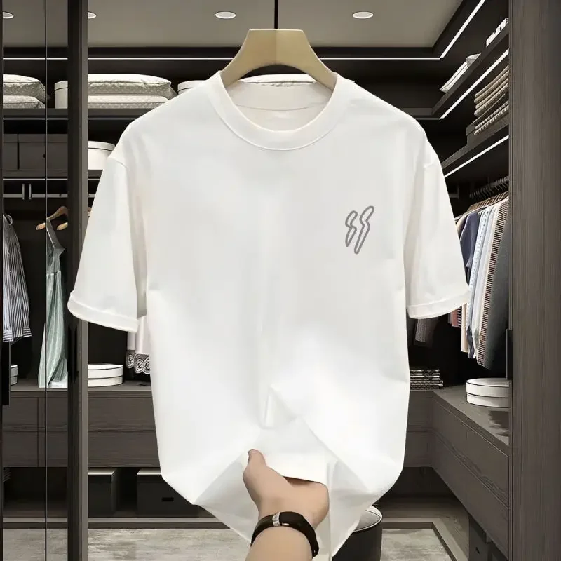 

Minimalist Pure Cotton Summer New Men's Pullovers Classic Crew Neck Printed Letter All-match Loose Short Sleeve T-shirt Tops
