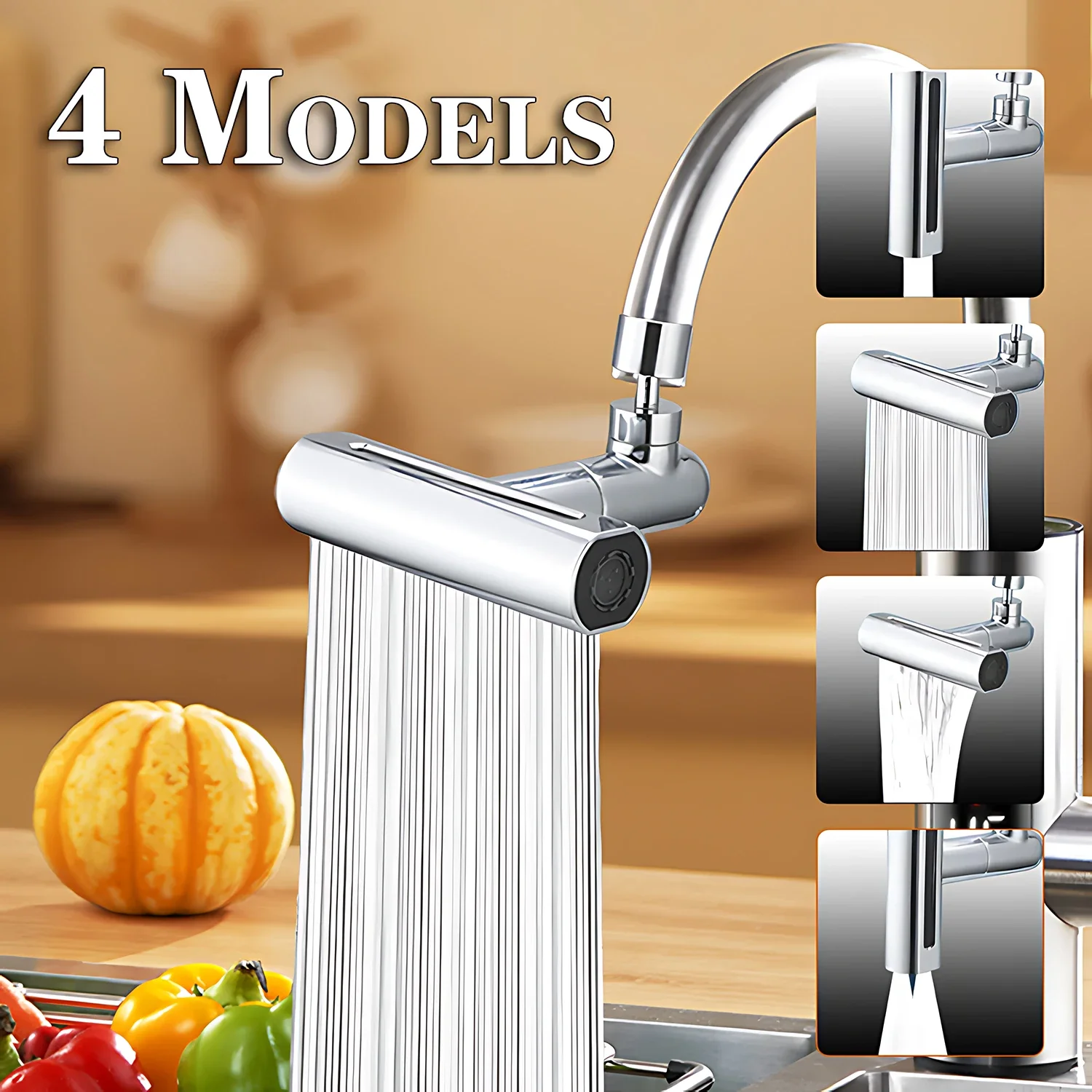 Swivel Waterfall Faucet Four-speed Adjustable Faucet Multifunction Swivel Faucet Kitchen Bathroom Basin Splash Spout