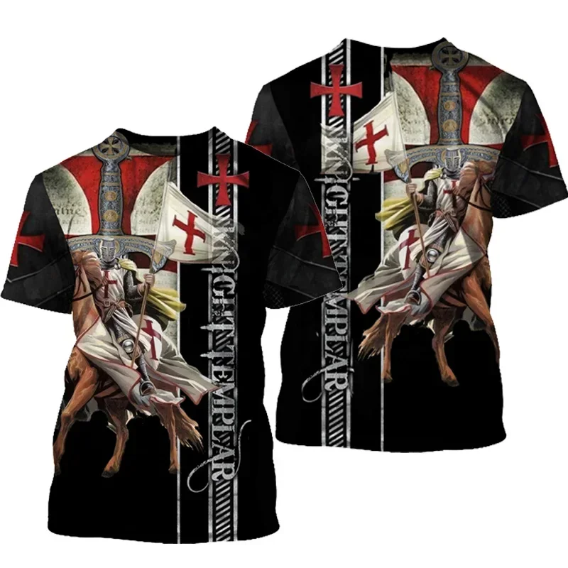 

Summer Men's Casual Short Sleeve Casual Hot Trend Men's Clothing Templar Knights 3D Printed