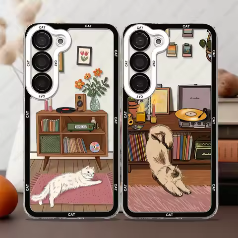 Aesthetics of Life Cat Phone Case For Samsung Galaxy S25 Ultra S24 Plus S21 S22 S23 FE S20 A54 A53 A55 A35 5G TPU Cover