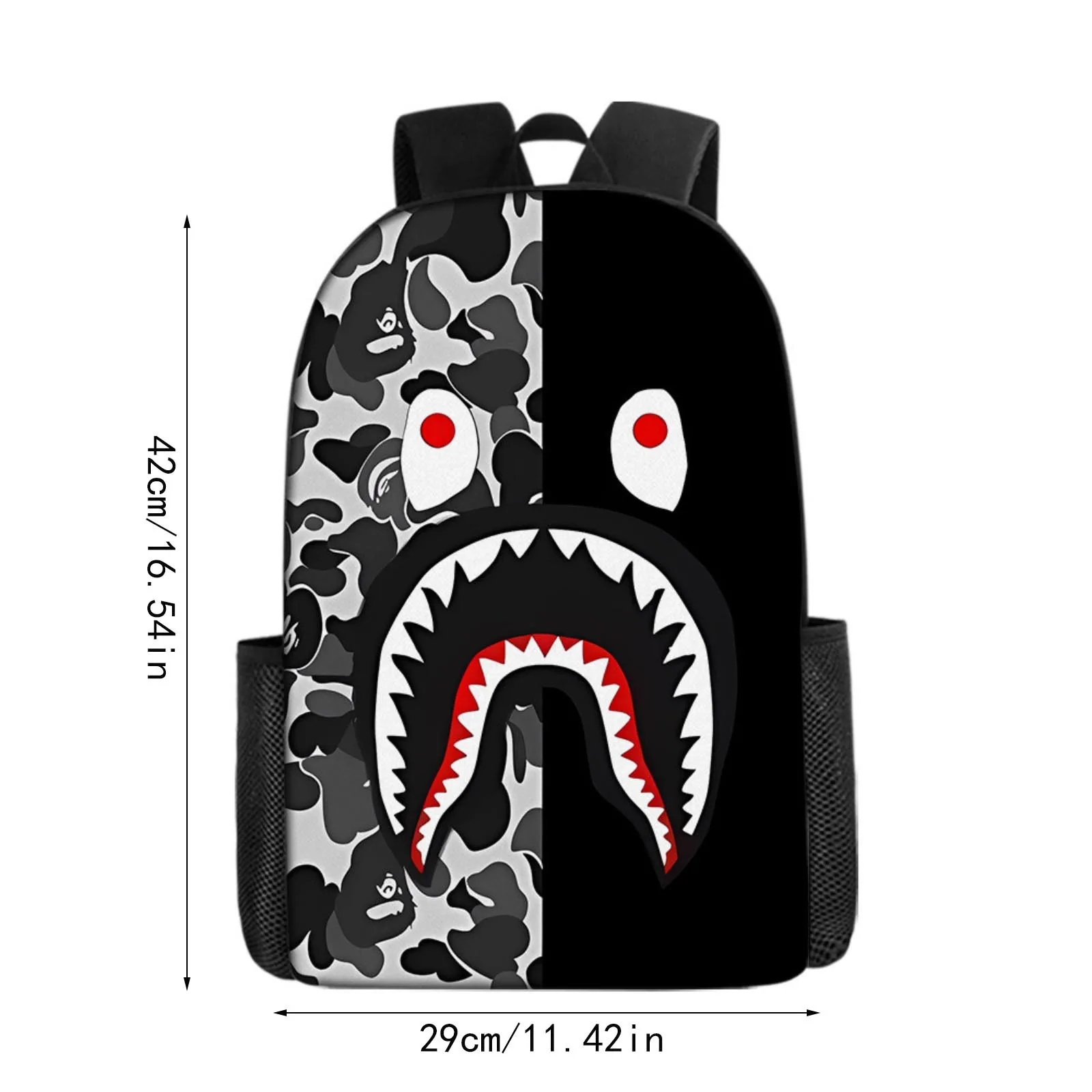 Creative Shark Print School Bag Student Boys Girls Funny Satchel Daypack Unisex Backpack Light Suitable Schoolbag With Shark Li