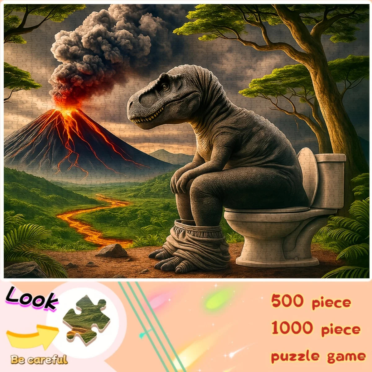 1000/500 PCS Jigsaw Puzzles Dinosaurs, Volcanoes Home Decor Games Landscape Puzzles Educational Toys Birthday Gifts