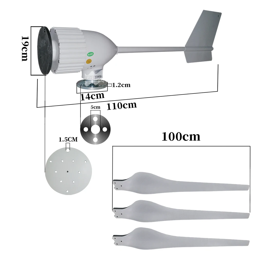 Power 1000W 24V48V Wind Turbine Generator With Bluetooth Model Solar and Wind Hybrid Controller Include Lightning Protection Box