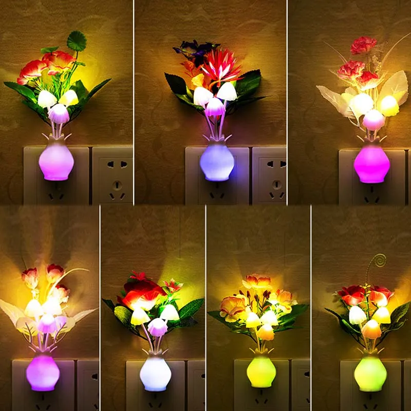 Cute Mushroom Flower Led Night Light Sensor Plug-in for Kids Adults Bedroom Home Birthday Party  Bar   Wedding Festival