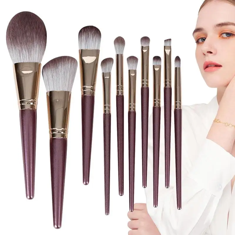 

Makeup Brush Set Professional Soft Bristles Brushes Set With Storage Container 10PCS Stylish Violet Portable Cosmetic Brush Set