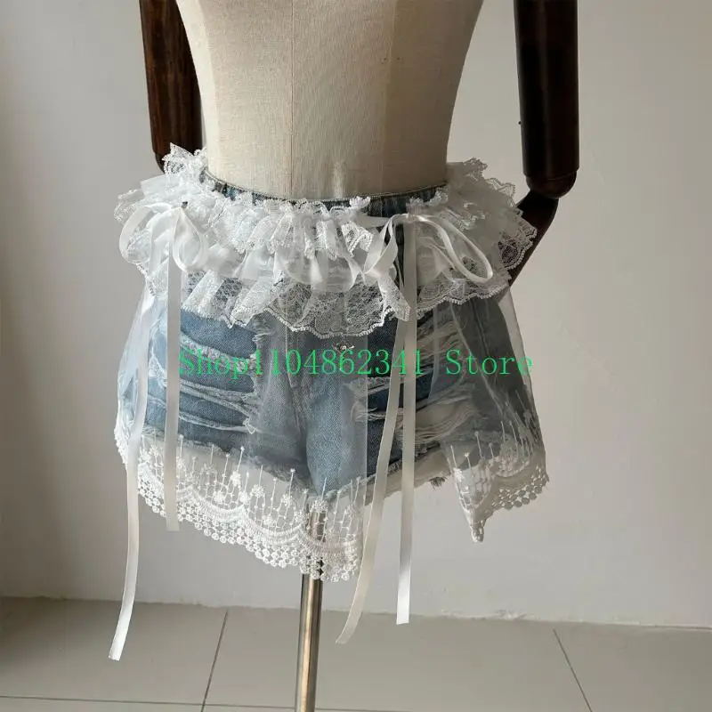 5ASD Women Hip Scorf вышиваемая сетчатая сетка юбка для оболочки кружево мини -перегородка
