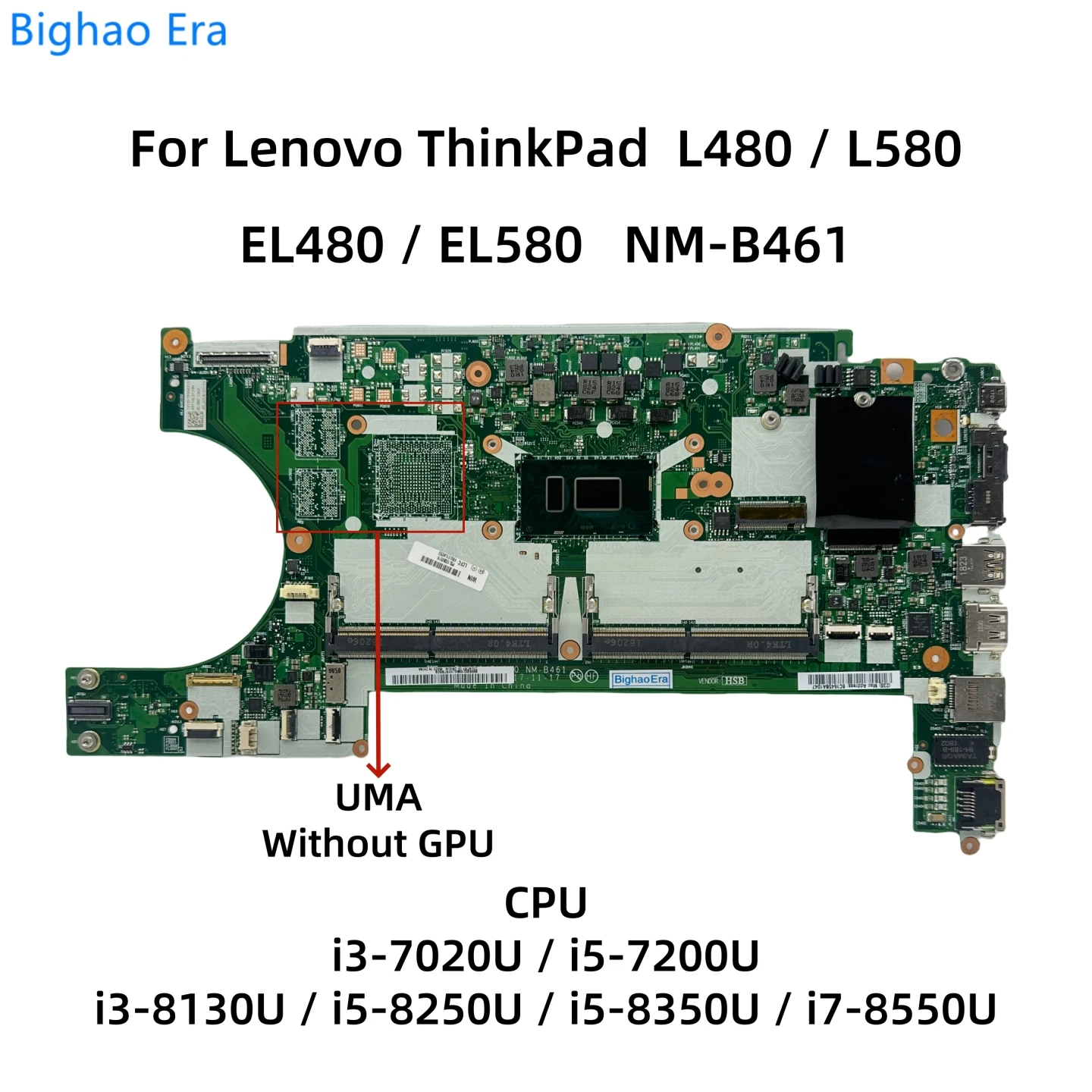 

NM-B461 для Lenovo Thinkpad L480 L580, материнская плата для ноутбука с процессором i3-8130U i5-8350U i7 UMA FRU: 01LW293 01LW343 01LW375 02DC301