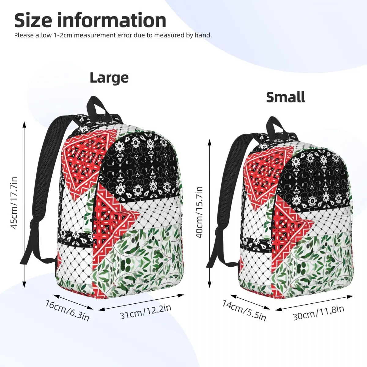 Palestinian Flag With Patterns Of Olives Keffiyeh Backpack Sport Backpacks Unisex Colorful Soft High School Bags Kawaii Rucksack